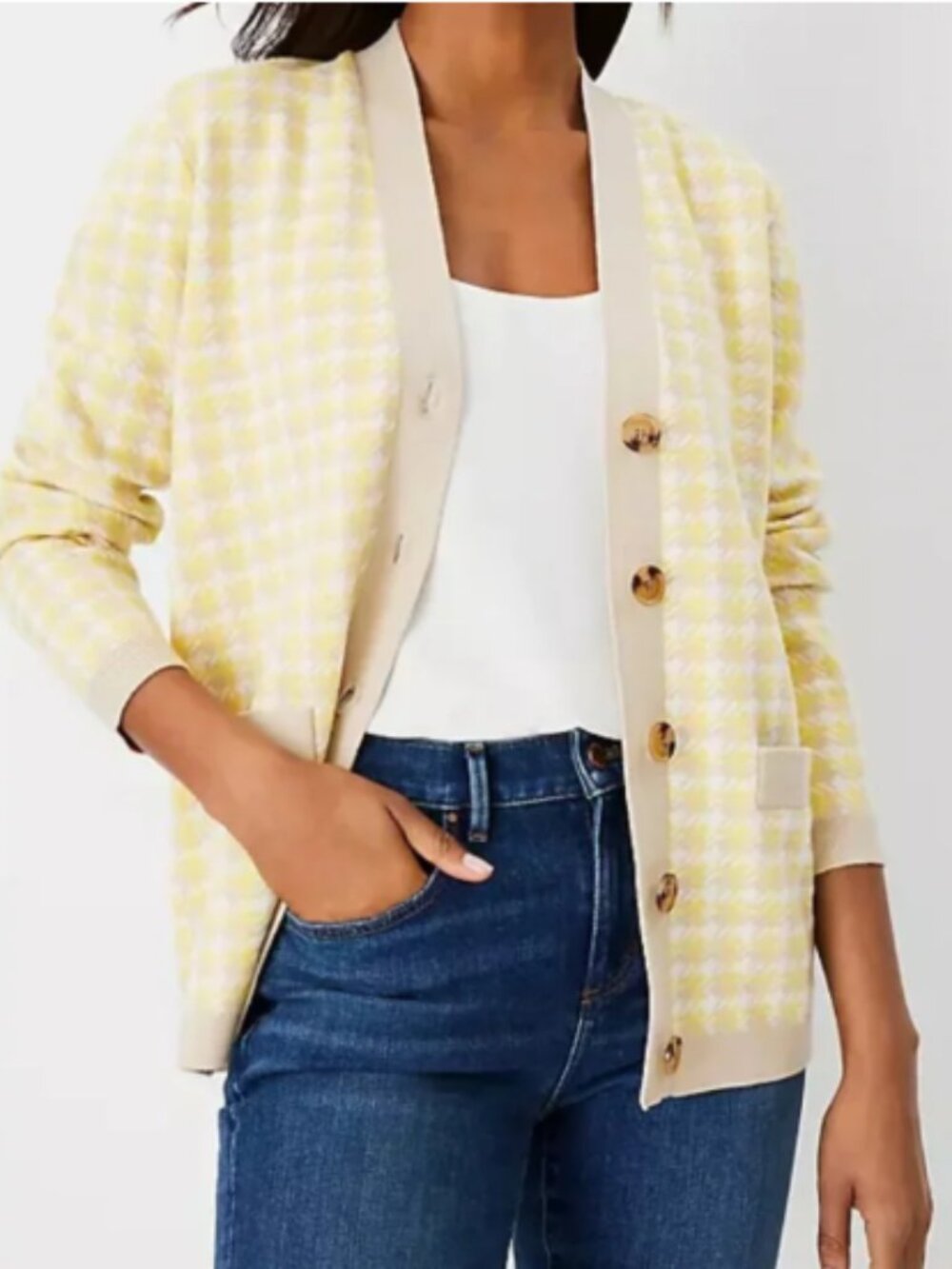 Ann Taylor Houndstooth Boyfriend Cardigan